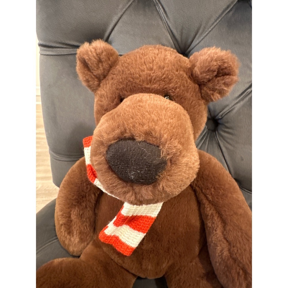 Aurora Plush Teddy Bear Stuffed holiday Red White Striped Scarf Collectible Toy - Picture 2 of 6